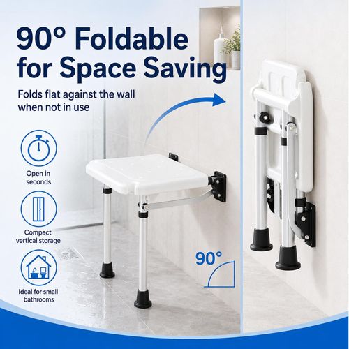 Wall Mounted Folding Shower Seat Adjustable Bath Stool Non Slip Support Legs — image 4