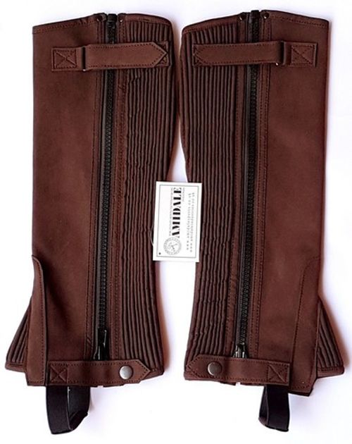 HALF CHAPS HORSE RIDING EQUESTRIAN BROWN AMARA ALL SIZES BY AMIDALE BNWT