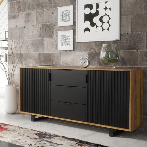 Sideboard TV Unit Cabinet Storage Modern Slatted Doors Drawers Sleek 140cm — image 5