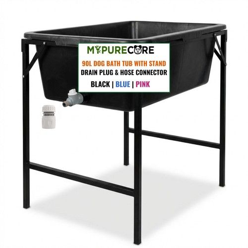 Dog Bath Tub 90L Pet Pool with Stand Metal Frame Drain Plug Hose Connector