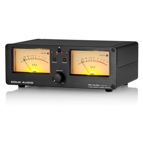 Dual Analog VU Meter 2-way Amplifier/Speaker Audio Switcher Box w/Remote Control