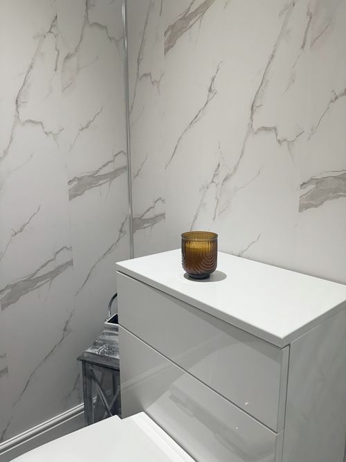 White Marble Matt Bathroom Wall Panels Shower Cladding PVC Kitchen Ceiling — image 9
