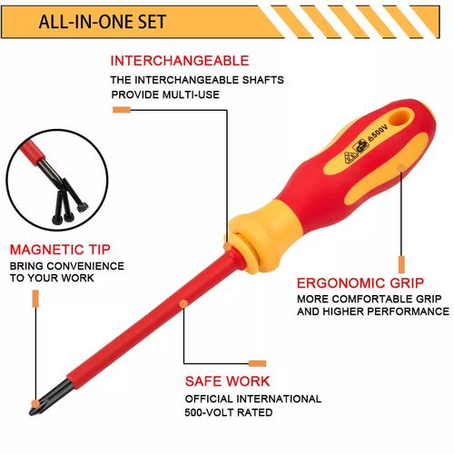 10 Piece VDE Insulated Electrician Interchangeable head Screwdriver Set & Pouch — image 9