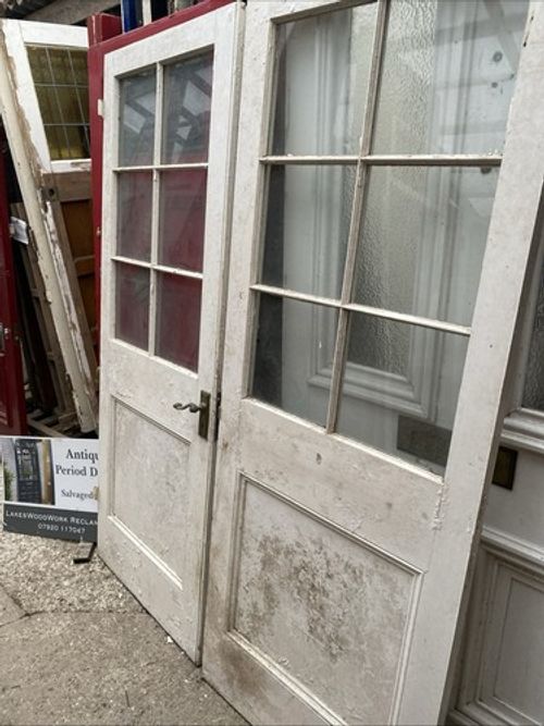 ANTIQUE - DOUBLE GLASS FRENCH DOORS (Pair) - PINE  - RECLAIMED / SALVAGE