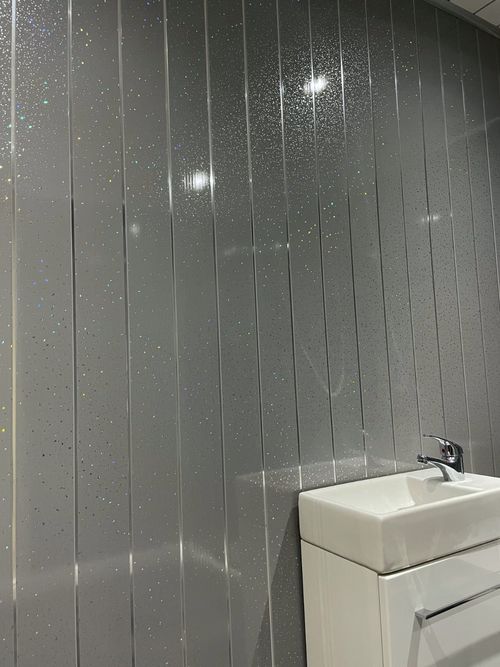 10 Grey Sparkle Chrome Strip Bathroom Cladding PVC Plastic Shower Wall Panels — image 4