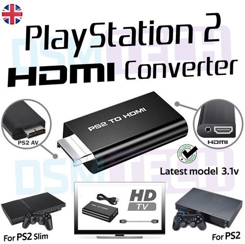 PlayStation 2 PS2 to HDMI Converter Adapter Adaptor Cable HD RCA AV Audio Video 
