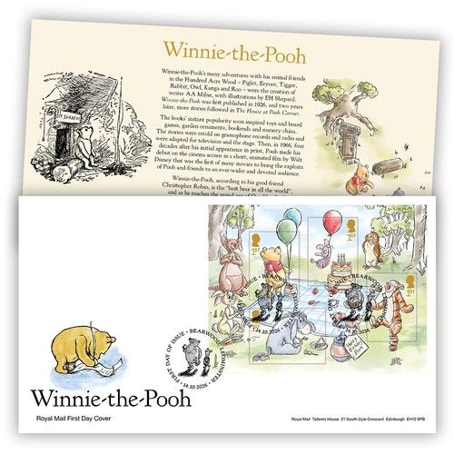 Winnie the Pooh Stamps Minisheet Souvenir First Day Cover from Royal Mail