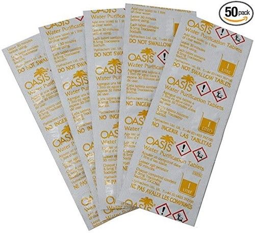 100 OASIS WATER PURIFICATION TABLETS 8.5mg BRITISH PURIFYING TRAVEL EXP 2027