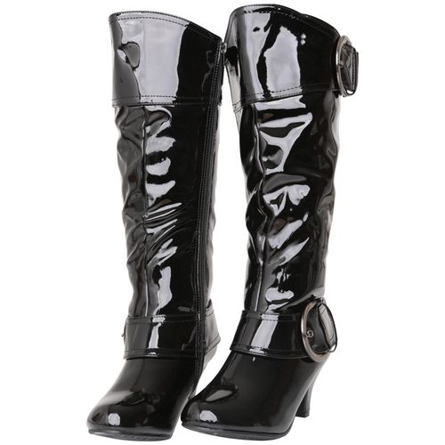 WOMENS LADIES MID HEEL WINTER TWIN BUCKLE ZIP CALF KNEE RIDING SHOES BOOTS SIZE — image 6