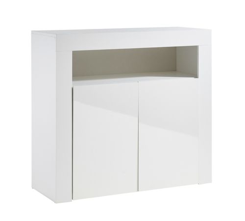 White Gloss Sideboard Storage Cabinet 90cm 2 Door LED Lights Cupboard — image 7