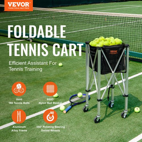 VEVOR Tennis Ball Hopper Basket Teaching Tennis Ball Cart with Wheels 180 Balls — image 2