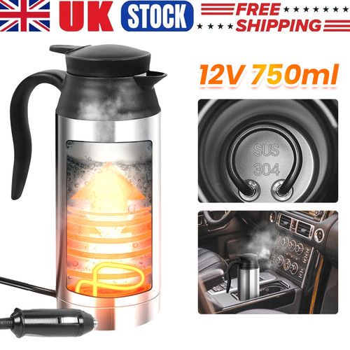 750ml 12V Electric Kettle Stainless Steel Car Kettle Boiler Cigarette Lighter