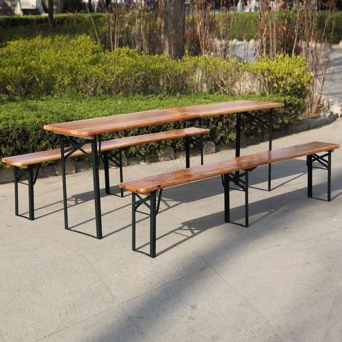 BIRCHTREE 3 Piece Wooden Folding Beer Picnic Dining Outdoor Table Bench Set 2.2m