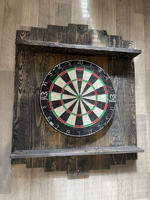 Handmade dark stain Rustic Dartboard Surround Wooden Solid  Shelves Dart Board — image 11