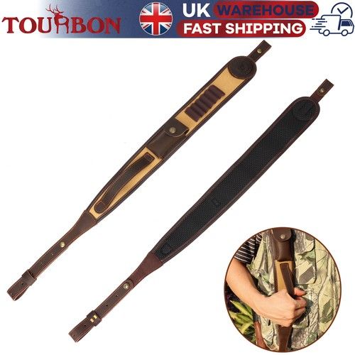 TOUEBON Hunting Canvas Rifle Sling Gun Shoulder Strap w/ Ammo Holder Brown UK