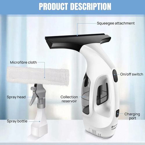 Window Vacuum Cleaner 150ml Tank Vac Compact Rechargeable Cordless Glass Mirror — image 10
