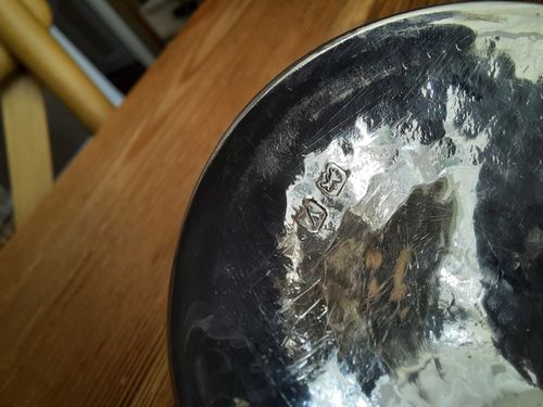 A. E. Jones Arts & Crafts Silver Mustard Pot With Spoon And Ruskin Pottery Liner — image 11