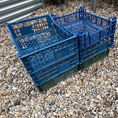 6x Stackable Plastic Storage Crates Boxes Bins Containers, Blue & Green
