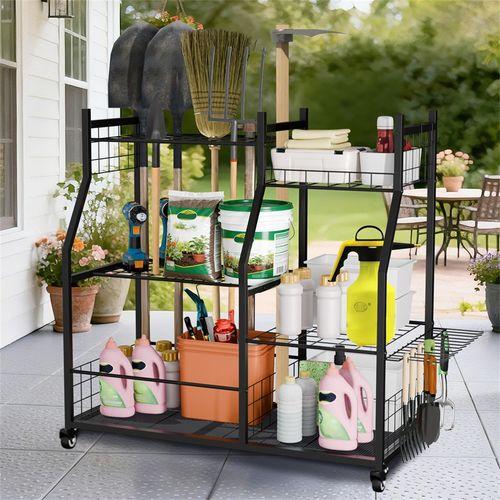 Garden Tool Organizer with Lockable Wheels Heavy Duty Garage Tool Storage Basket — image 3