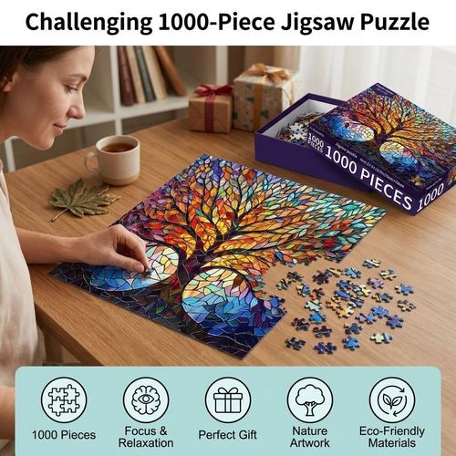 1000 Pieces Stained Glass Jigsaw Puzzle, Beautiful Tree of Life Art Puzzles — image 2