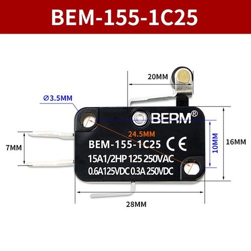 Microswitch Long Lever 15A (SPDT Micro Switch) V-15 to 156-1C25, 250V