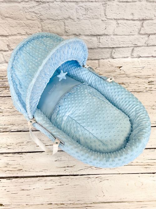 3 Piece bedding set Wicker Moses Basket baby Nursery - Blue Dimple — image 6