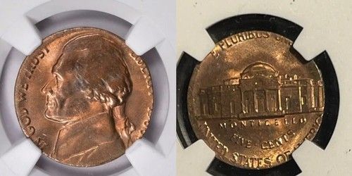 ER133 Mint Error Jefferson Nickel Struck on 1c Blank (3.1g) NGC MS63RB