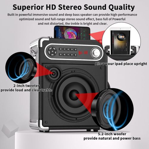 Karaoke Machine with 2 Wireless Microphones,Portable Bluetooth 5.1 Speaker Light — image 5