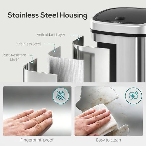 HOMCOM Sensor Dustbin Touchless Trash Can Automatic Stainless Steel 58L — image 7