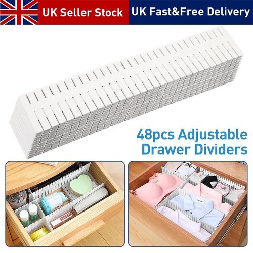 48x Adjustable Drawer Dividers Organiser Socks Make Up Plastic Closet Separators — image 2