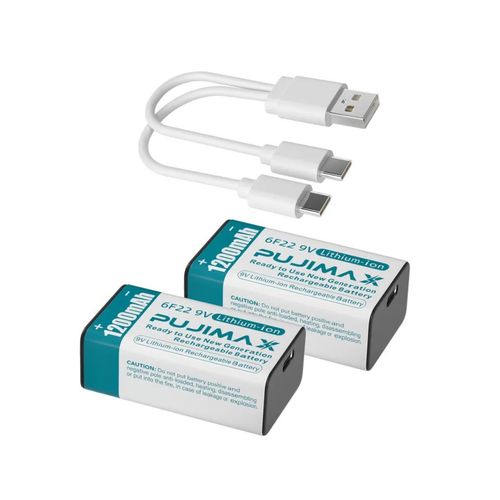 2 x 9v Lithium Rechargeable Battery 9volt Li-ion + USB charging Cable — image 1
