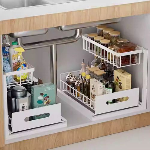 2 Tier Pull Out Under Sink Cupboard Basket Kitchen Organiser Drawer Storage Rack — image 1