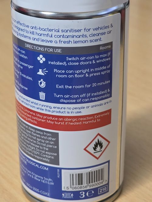 Car Sanitiser Bomb Kills Viruses & Bacteria In Vehicles Interior Air Con  150ml — image 9