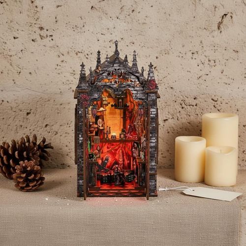 Dark Castle DIY Book Nook Kit, Gothic Wooden Mini House with LED Light Decor — image 4