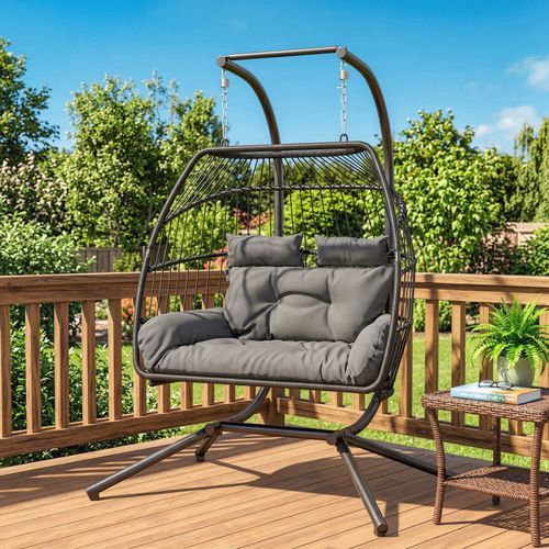 Outsunny Rattan Double Hanging Egg Chair with Stand, Cushion, Refurbished — image 11