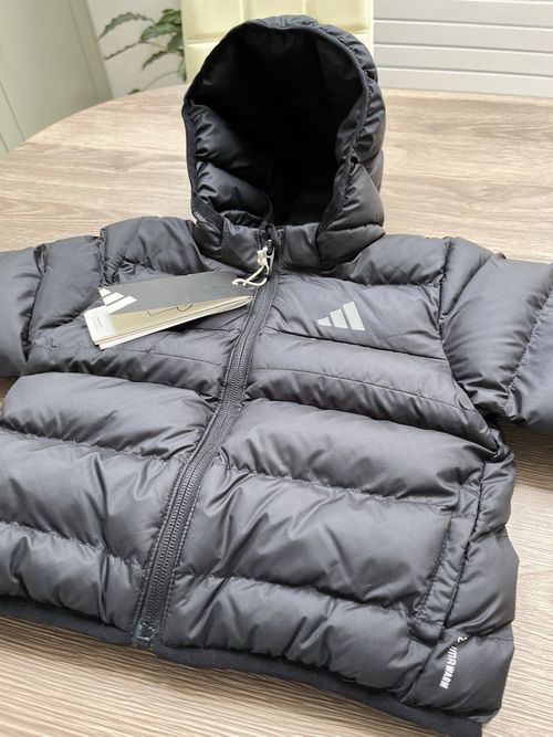 ADIDAS Unisex Baby Black Puffer Jacket 6-9 Months Removable Hood JL7389