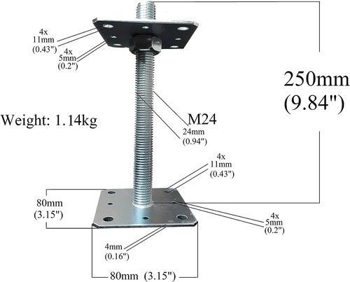 Heavy Duty Galvanised Adjustable Height Pergola Support Bolt-Down Base Post DIY