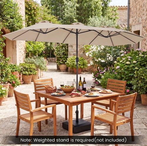3.8m Double-Sided Patio Parasol Beige Extra Large Sun Umbrella Crank Umbrella Uk — image 8