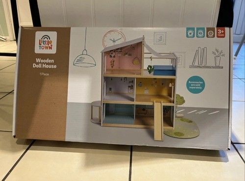 Aldi Little Town Wooden Doll's House - Three Storey - Age 3+ - Brand New In Box