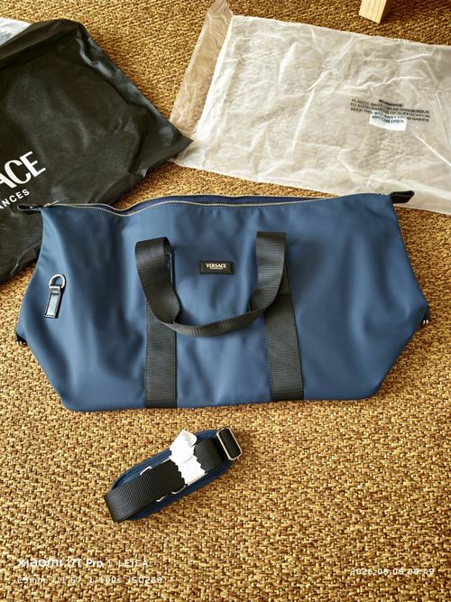 Versace Blue & Black Solid Duffle Bag with Shoulder Strap, Extra Compartments — image 2