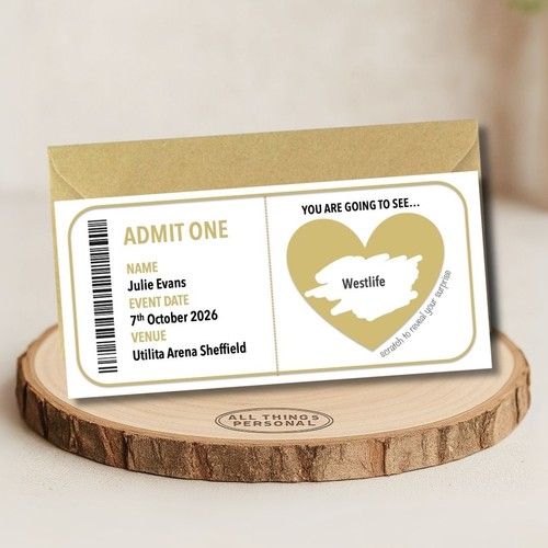 Personalised Concert Theatre Surprise Ticket Scratch Card Reveal Christmas Event