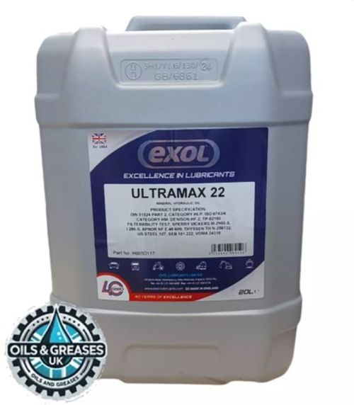 EXOL HYDRAULIC OIL 22 20LTR, A PREMIUM GRADE ISO VG22 HYDRAULIC OIL NOT RECYCLED