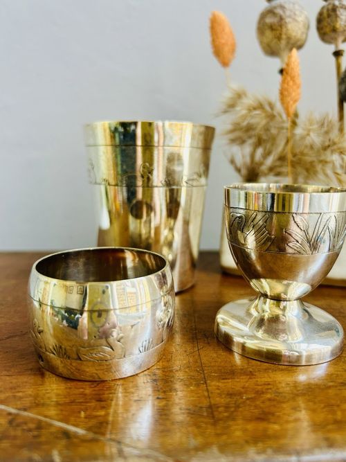 French Silver Plated Breakfast/Christening Set.Cup, Egg Cup, Napkin Ring.Stamped — image 3