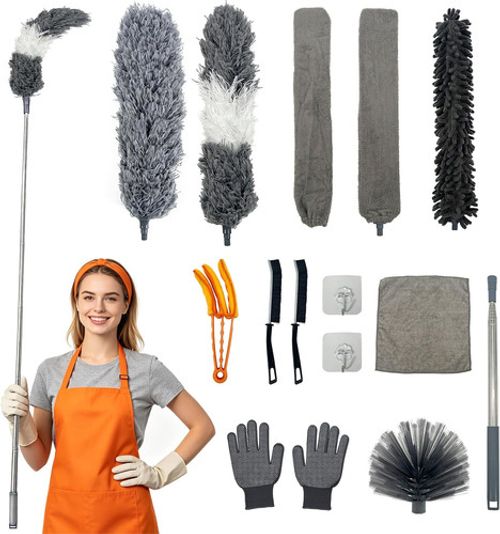 15 PCS Feather Dusters for Cleaning, Microfiber Duster with Extension Pole