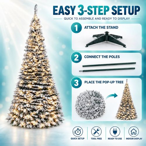 6FT Pre Lit Christmas Tree Pop Up LED Lights Decorated Snowy Indoor Xmas Decor — image 3