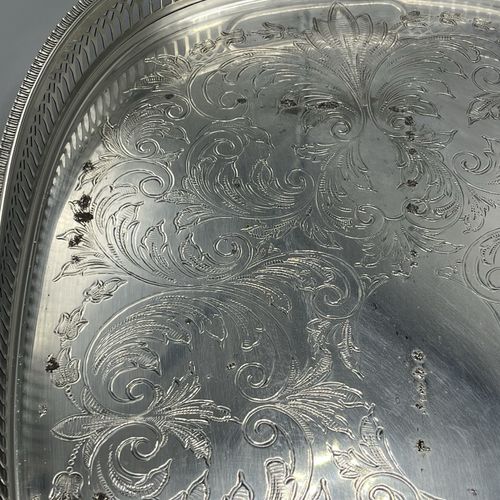 Vintage Silver Plated Gallery Serving Tray Cocktail Drinks Tea Handles Bun Feet — image 12