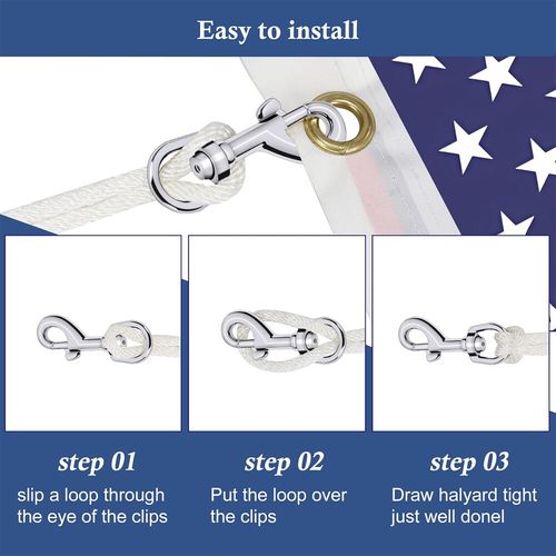 100ft 5MM White Flagpole Halyard Rope Flag Pole Rope Nylon Braided Cord +4 hooks — image 5