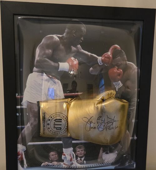 Mike Tyson vs Buster Douglas Framed Signed Gold Boxing Glove Display Memorabilia