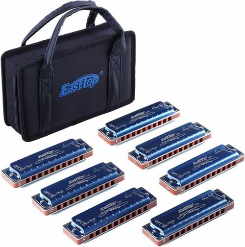 EASTTOP Harmonica Set of 7 10Holes harp Mouth Organ Blues Diatonic Harmonica Set