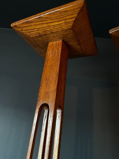Pair Of Antique Statue Stands English Oak Pedestal Torchere Edwardian 1910-40 — image 9